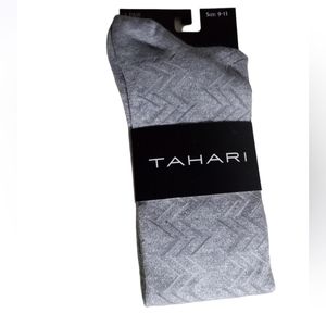 TAHARI Grey Sliver Glittery Chervonets Patterned Stockings- 1 Pair- Size: 9-11